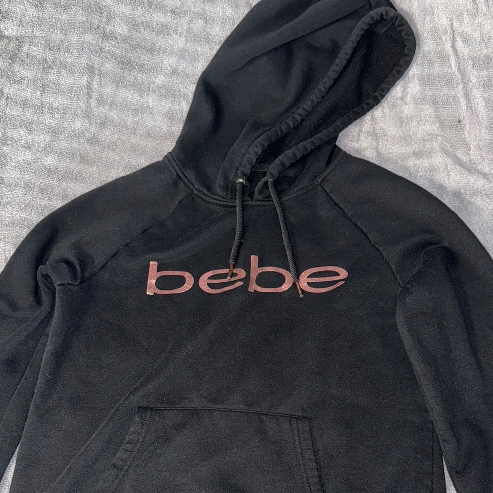 Bebe Black Hoodie with Pink Lettering